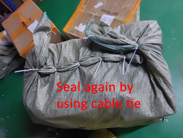 Seal gunny bag with cable tie