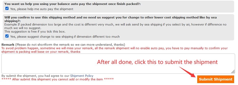 Submit shipment
